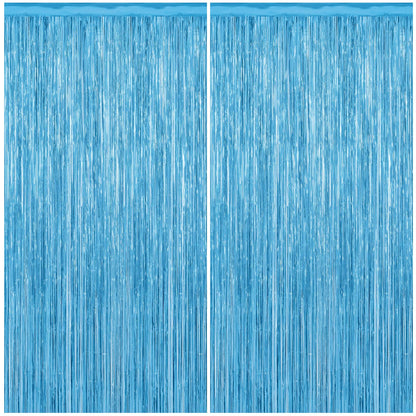 2 Pack Foil Curtain Backdrop Blue Metallic Tinsel Foil Fringe Curtains Photo Booth Props for Birthday Wedding Engagement Baby Shower Bachelorette Christmas Holiday Celebration Party Decorations 🍁 All In One Marketplace Canada