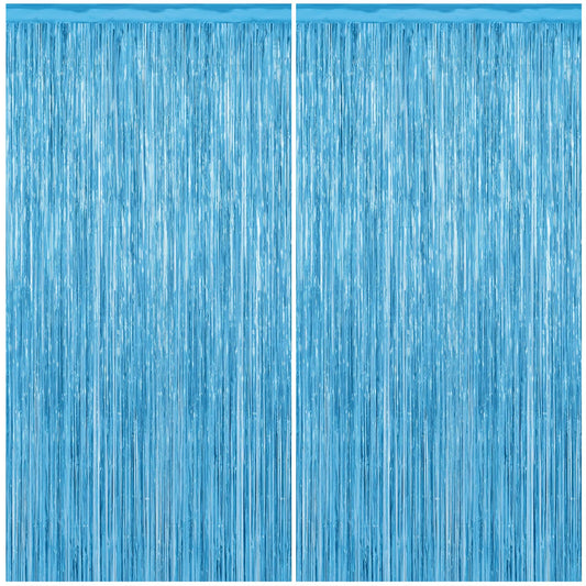 2 Pack Foil Curtain Backdrop Blue Metallic Tinsel Foil Fringe Curtains Photo Booth Props for Birthday Wedding Engagement Baby Shower Bachelorette Christmas Holiday Celebration Party Decorations 🍁 All In One Marketplace Canada