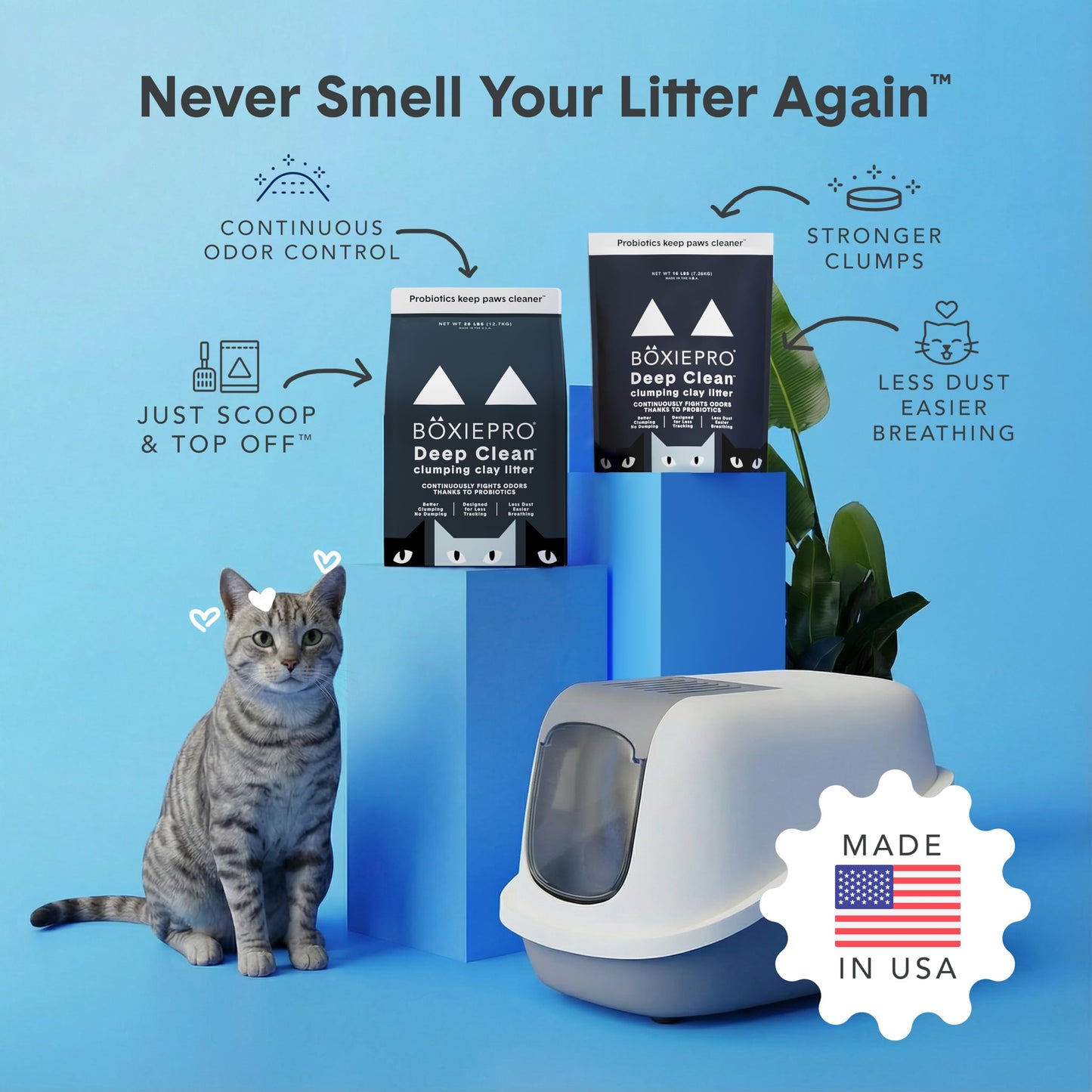 Boxie® Probiotic Cat Litter 40 Day Natural Odor Control, 16lb Clumping Kitty Litter (Clay)