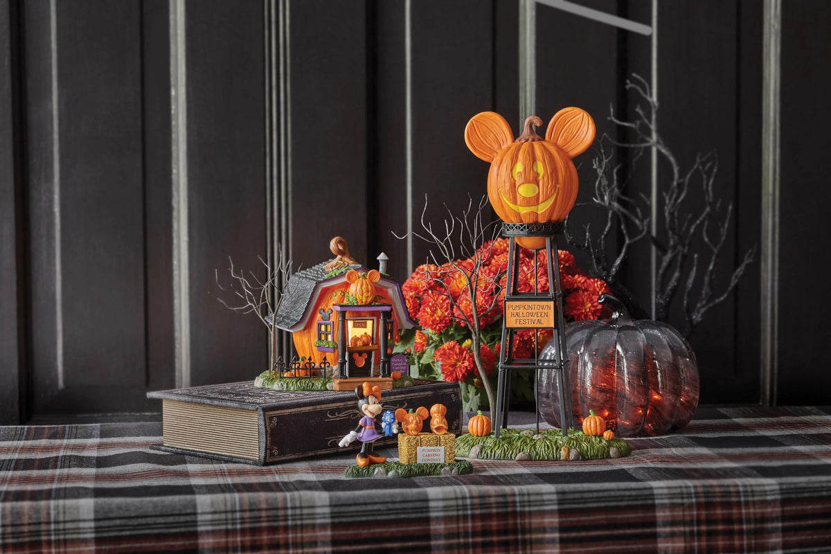 Department 56 Disney Village Halloween Pumpkintown Accessories Mickey Mouse Water Tower Figurine, 12.01 Inch, Multicolor