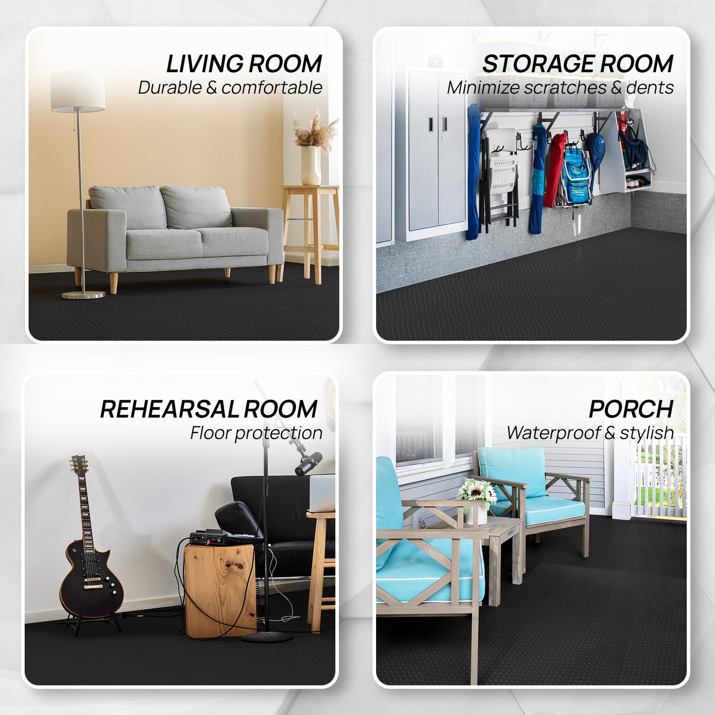 Yes4All EVA Interlocking Mats, Puzzle Floor Tiles, Foam Floor Padding with Border for Furniture, Home Space, Living Room, Garage - Black, 1.02 m2 🍁 All In One Marketplace Canada