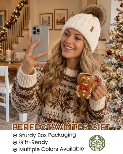 FURTALK Womens Winter Knitted Beanie Hat with Faux Fur Pom Warm Knit Skull Cap Beanie for Women Beige 🍁 All In One Marketplace Canada