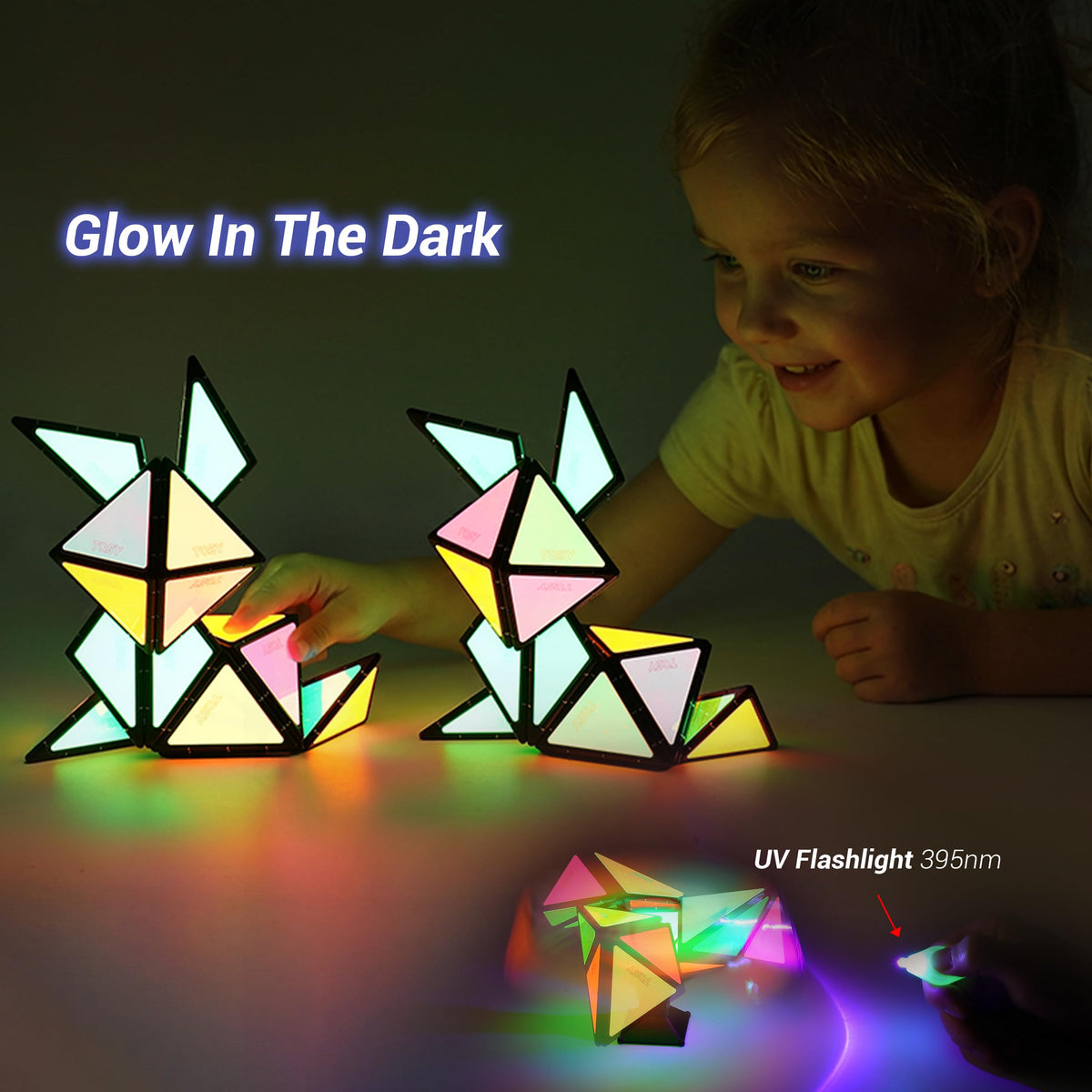 TOSY Magnet Pyramid Glow - 1 Cube Transforms into 1 Billion Shapes, 12 Pieces, 243 Rare Earth Magnets, Glowing, Christmas Stocking Stuffers Gift for Kids, Creative Puzzle STEM/STEAM Toy, 4-Pack 🍁 All In One Marketplace Canada