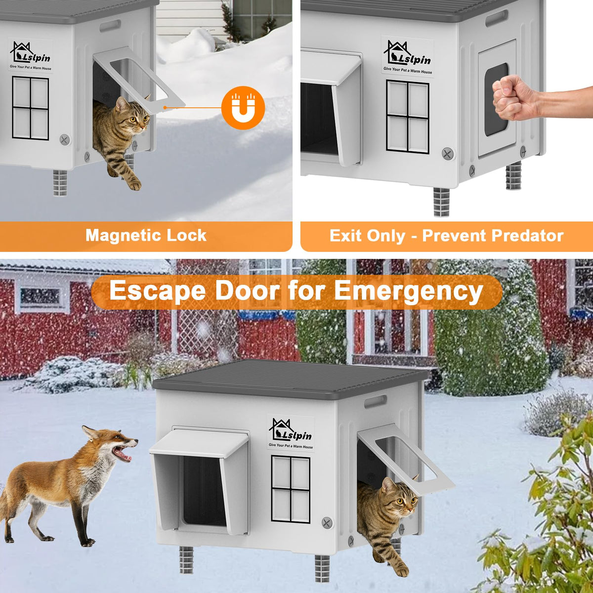 Large Heated Cat House for Outside Cats Winter,Weatherproof & Insulated Feral Cat House with Escape Door, Outdoor Indoor Cat Shelter with Heating Pad 21.6×16.9×17.5 🍁 All In One Marketplace Canada