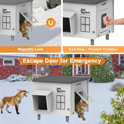 Indestructible Heated Cat House for Outside Cats Winter,Weatherproof & Insulated & Elevated Feral Cat House with Escape Door, Outdoor Indoor Cat Shelter for Stray Barn Cat 17.7×17.7×17.5 🍁 All In One Marketplace Canada