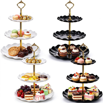DEAYOU 4 Pack 3-Tier Cupcake Dessert Stand, Plastic Tiered Cake Stand Display Tower, Pastry Serving Tray Platter Rack Holder for Buffet, Cookie, Party, Wedding, Home Decor, White Gold, Black Gold 🍁 All In One Marketplace Canada