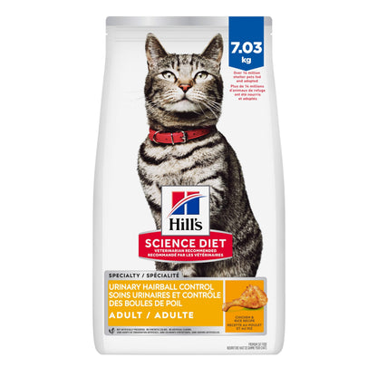 Hill's Science Diet Adult Urinary & Hairball Control Chicken Recipe Dry Cat Food 7.03 kg Bag