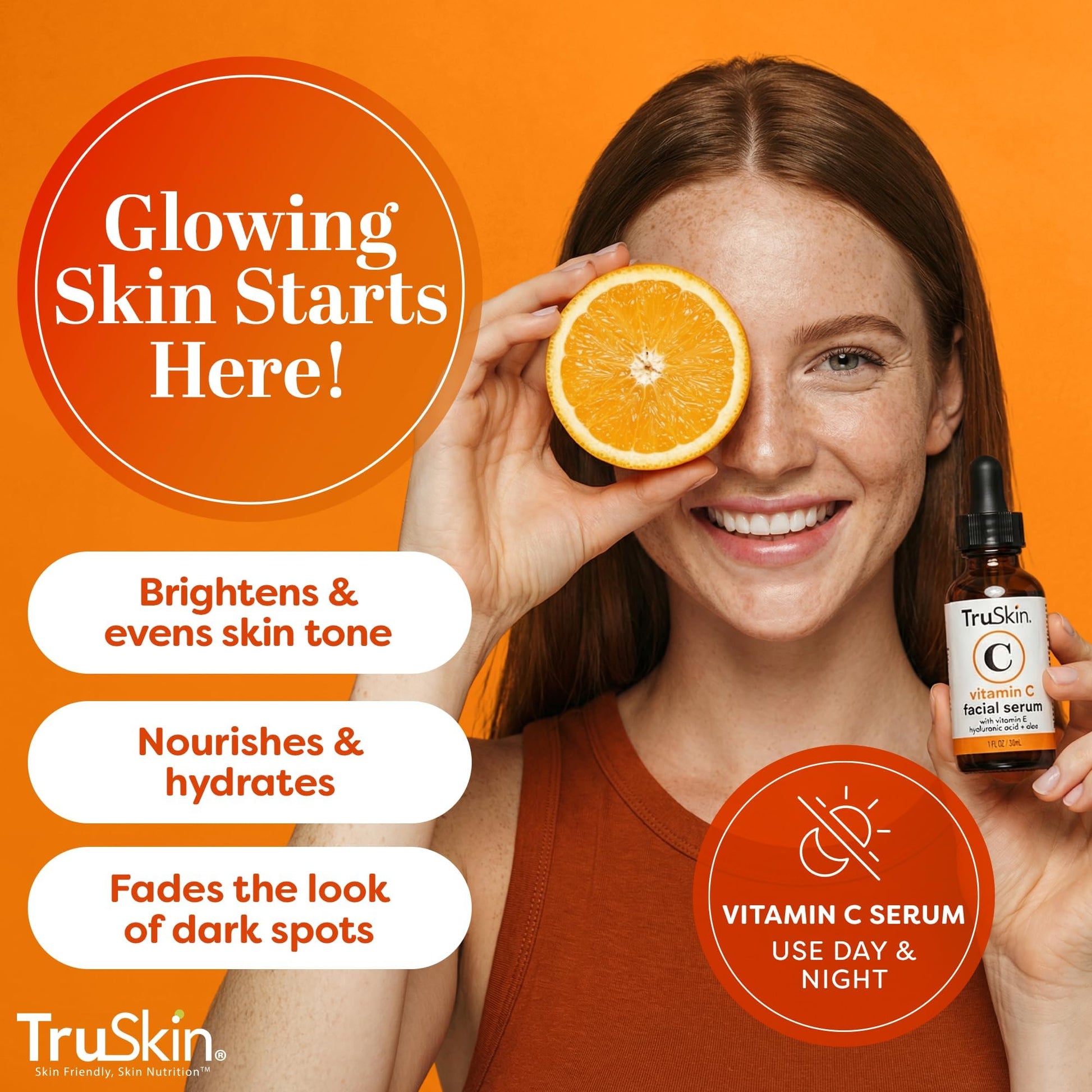 TruSkin Vitamin C Serum For Face – Anti Aging Formula with Vitamin C, Hyaluronic Acid, Vitamin E – Brightening Serum – Improve Appearance of Dark Spots, Tone, Fine Lines & Wrinkles, 1 Fl Oz - Available at All In One Marketplace Canada