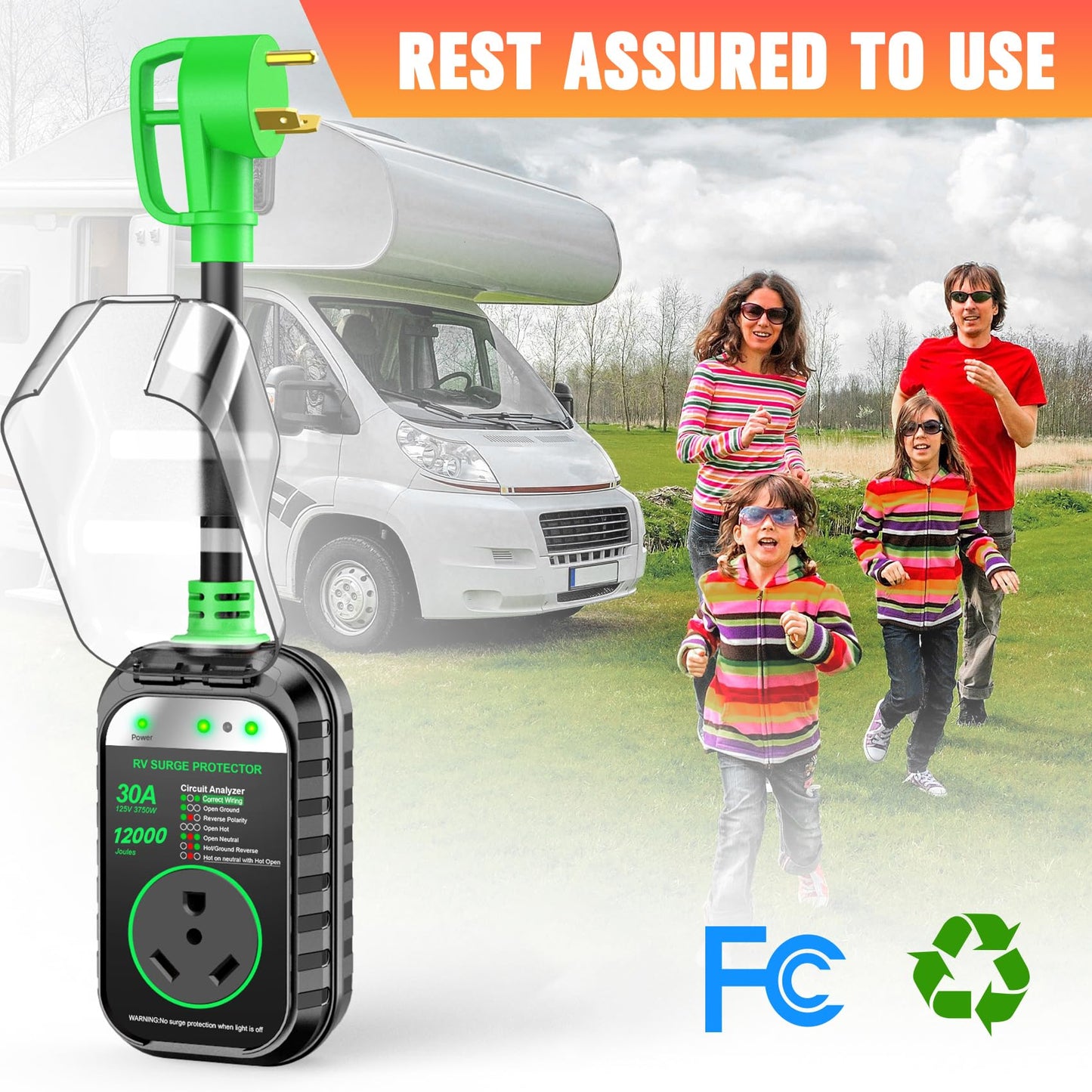 GEARGO RV Surge Protectors 30 Amp RV Circuit Analyzer, [𝟐𝟎𝟐𝟔 𝐍𝐞𝐰 𝐔𝐩𝐠𝐫𝐚𝐝𝐞𝐝 & 𝐆𝐞𝐧𝟐] Full Protection, RV Adapter Plug for Camper(Green)