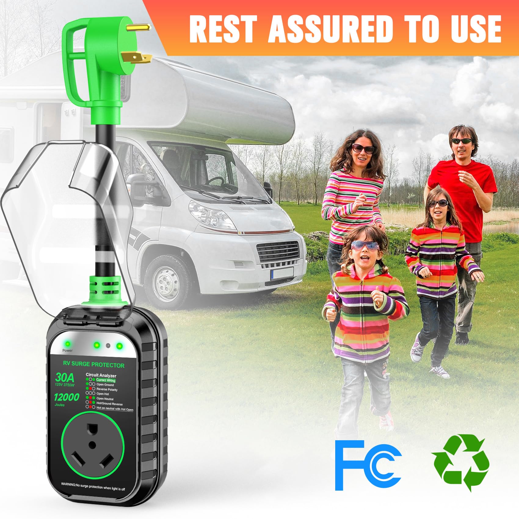 GEARGO RV Surge Protectors 30 Amp RV Circuit Analyzer, [𝟐𝟎𝟐𝟔 𝐍𝐞𝐰 𝐔𝐩𝐠𝐫𝐚𝐝𝐞𝐝 & 𝐆𝐞𝐧𝟐] Full Protection, RV Adapter Plug for Camper(Green)