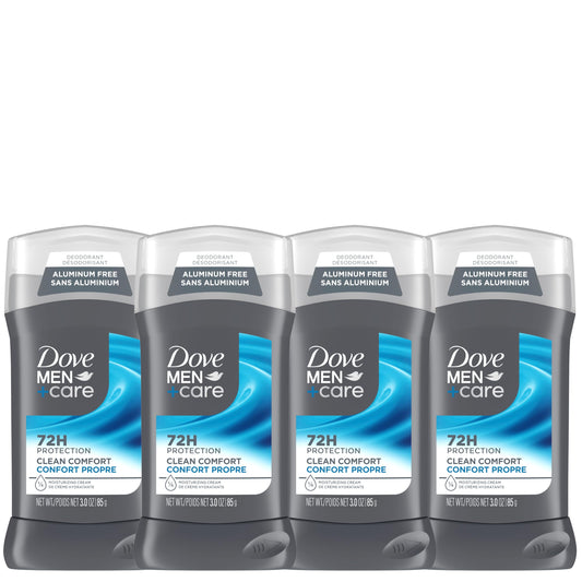 Dove Men+Care Deodorant Stick aluminum-free deodorant formula for 72H protection Clean Comfort with ¼ moisturizing cream, 85g (Pack of 4)