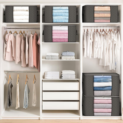 90 L Large Storage Bags, 6 Pack Clothes Storage Bins Foldable Closet Organizers and Storage Containers with Reinforced Handle for Clothing, Blanket, Comforters, Bed Sheets, Pillows and Toys (Gray) - Available at All In One Marketplace Canada