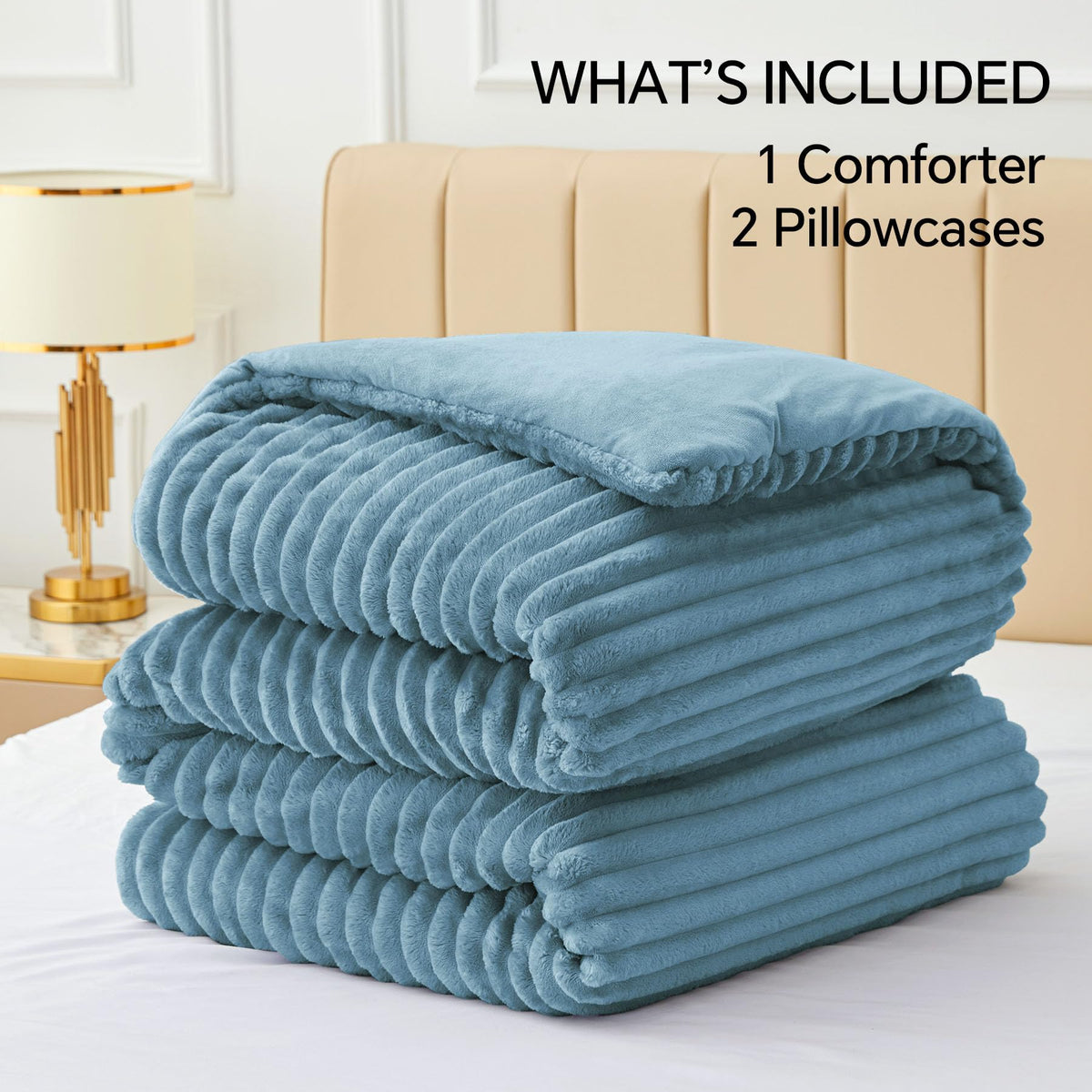 BEDELITE Fleece Queen Comforter Set, Soft Fluffy Bedding Set, Haze Blue 🍁 All In One Marketplace Canada