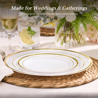 Goodluck 120PCS Gold Plastic Plates, Disposable Party Plates Gold Rim 🍁 All In One Marketplace Canada