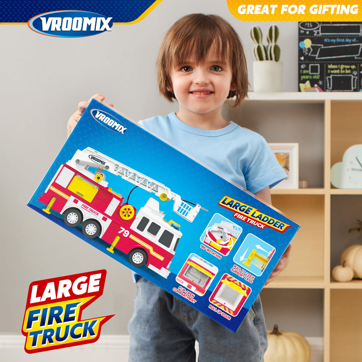 Extra Large Toddler Fire Truck Toys for Boys with 33-inch Ladder, Realistic Sirens, Lights & Sprinkler Pump, Big Firetruck Emergency Vehicle, Kids Toys for Age 2, 3, 4, 5, 6 Christmas Birthday Gifts 🍁 All In One Marketplace Canada