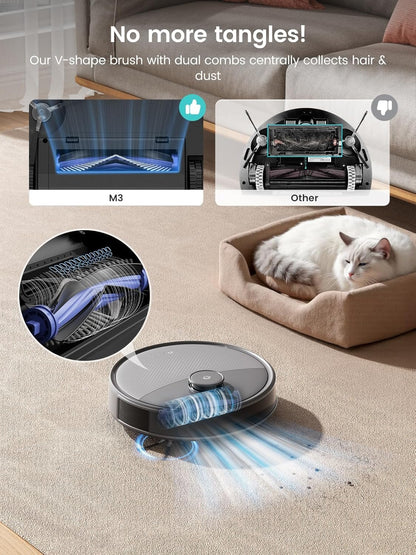 Lefant M3 Max Robot Vacuum and Mop,20000Pa Suction,Anti-Tangle Brushes, Smart Obstacle Avoidance,Auto Mop Washing,All-in-One Dock,9mm Mop Lifting,200RPM Spinning Mops, Smart Obstacle Avoidance,Gray