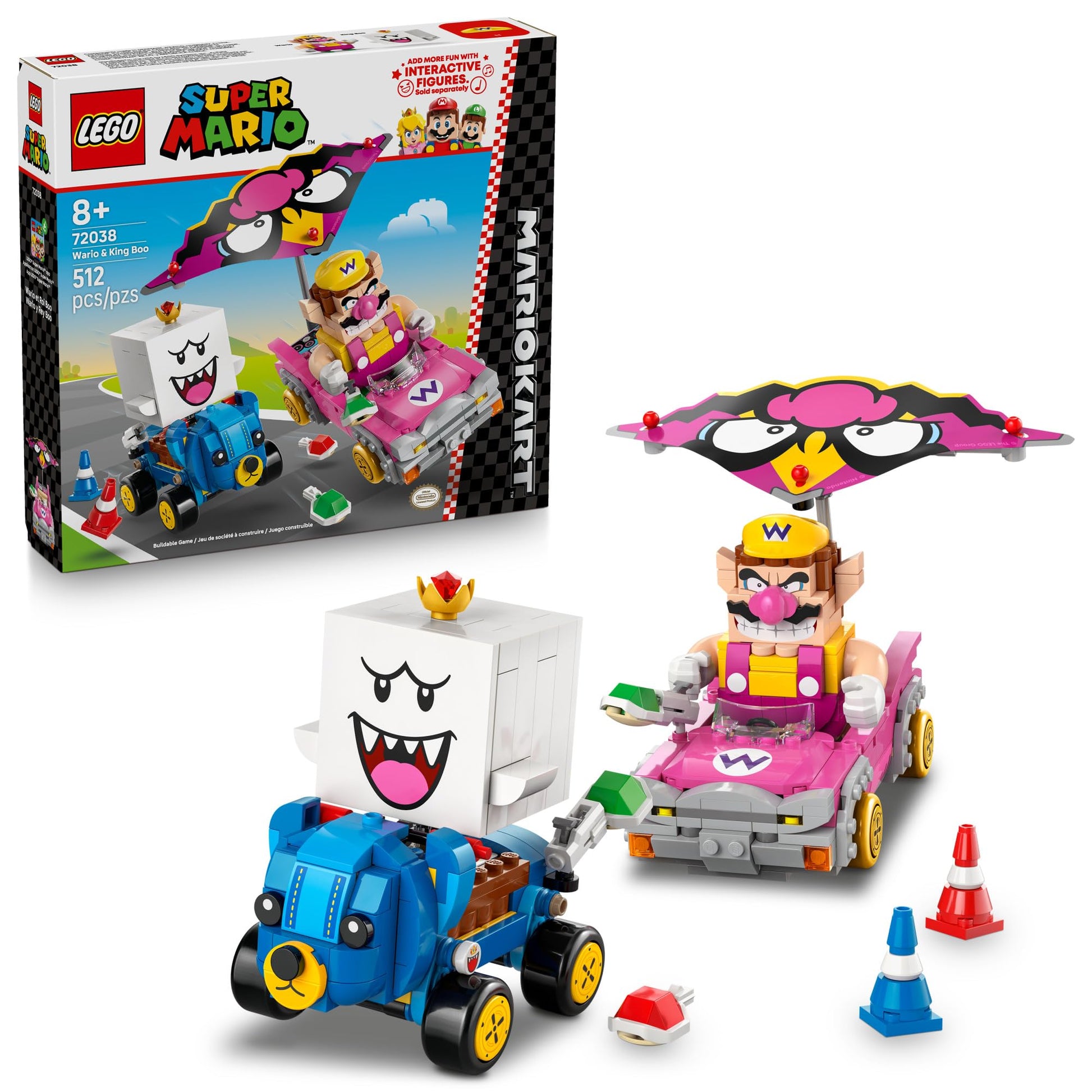 LEGO Super Mario: Mario Kart – Wario & King Boo Building Toy for Kids - Buildable Car Toys W/Drifting Action for Boys & Girls, Ages 8+ - Pretend Play Gift Idea for Birthdays & Any Gaming Fans - 72038 LEGO