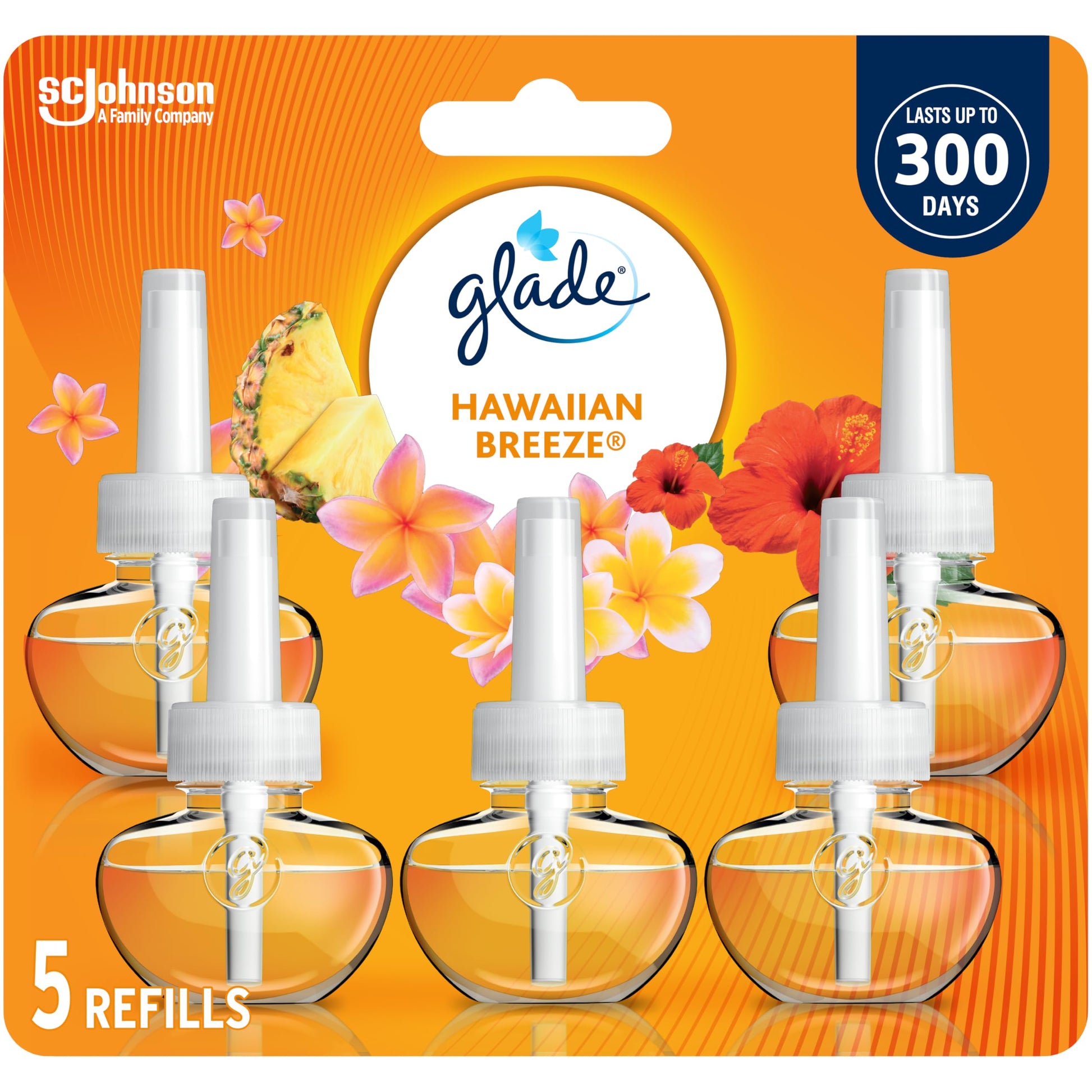 Glade PlugIns Air Freshener Oil Refill, Scented and Essential Oils for Home and Bathroom, Hawaiian Breeze, 5 Refills - Available at All In One Marketplace Canada