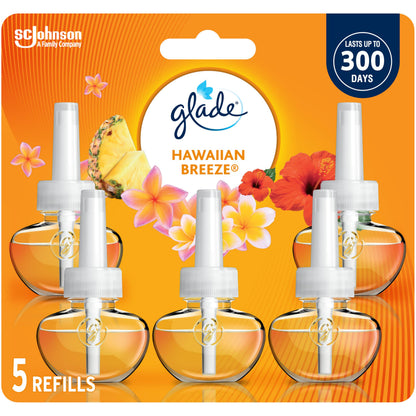 Glade PlugIns Air Freshener Oil Refill, Scented and Essential Oils for Home and Bathroom, Hawaiian Breeze, 5 Refills - Available at All In One Marketplace Canada