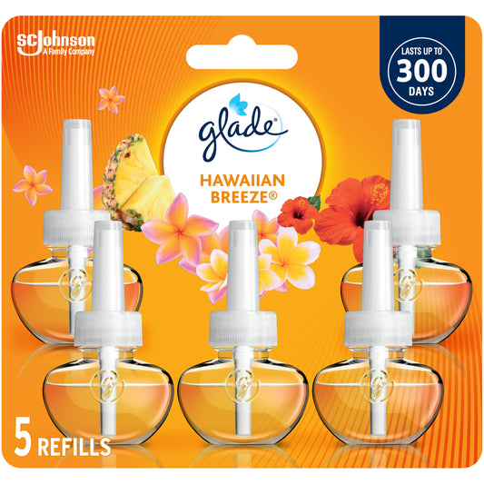 Glade PlugIns Air Freshener Oil Refill, Scented and Essential Oils for Home and Bathroom, Hawaiian Breeze, 5 Refills - Available at All In One Marketplace Canada