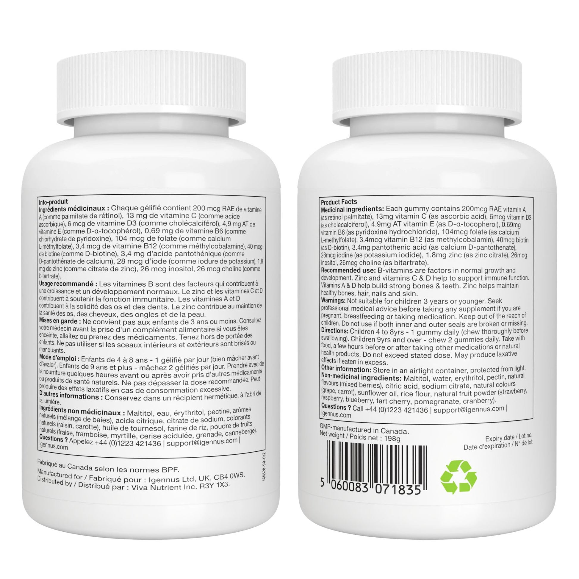 Igennus Methylated Kids Multivitamin Gummy, Sugar Free Kids Vitamins - Available at All In One Marketplace Canada