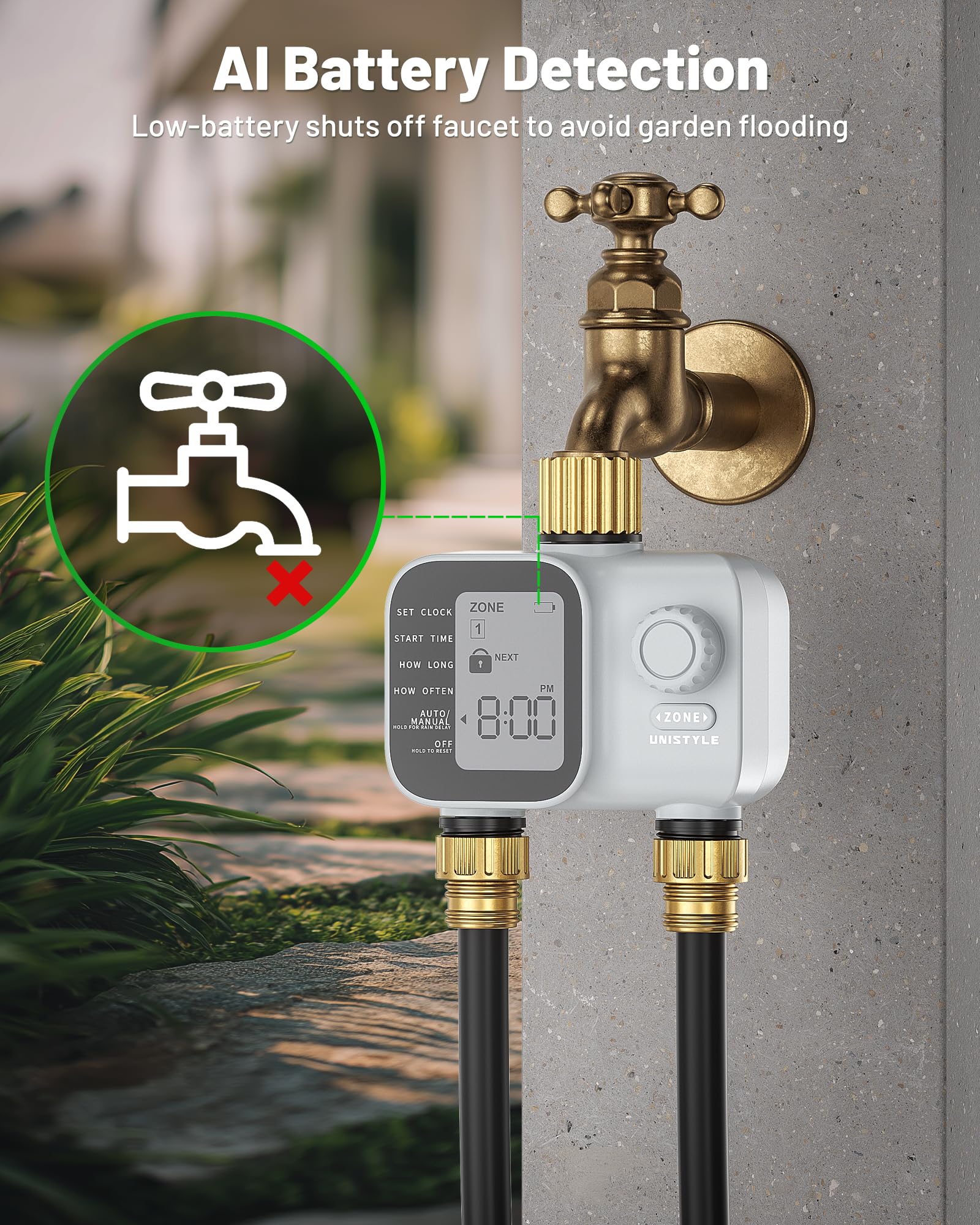 2027 New Upgrade Sprinkler Timer 2 Zone with Brass Inlet, Unistyle Water Timer for Garden Hose with Rain Delay and Manual Water/Automatic Irrigation, Hose Timers for Yard and Lawn Patio - Available at All In One Marketplace Canada