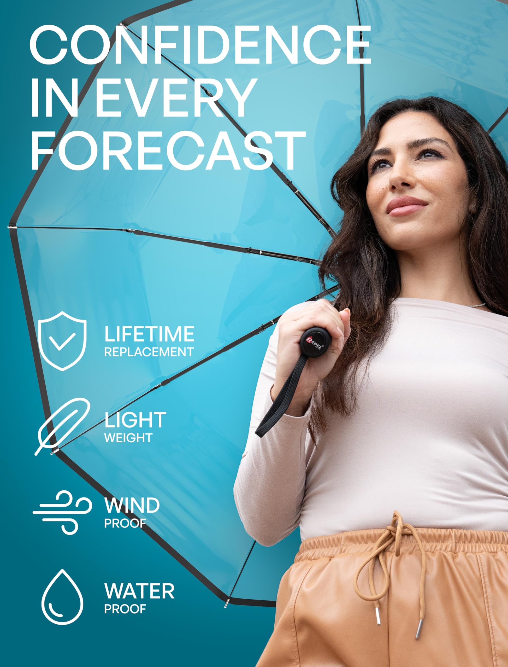 Repel Windproof Travel Umbrella - Compact & Withstands Winds up to 100MPH, Strongest Premium Auto Folding Umbrella for Rain and Sun - Durable, Light & Portable for Women & Men, Fits Backpack & Cars - Available at All In One Marketplace Canada