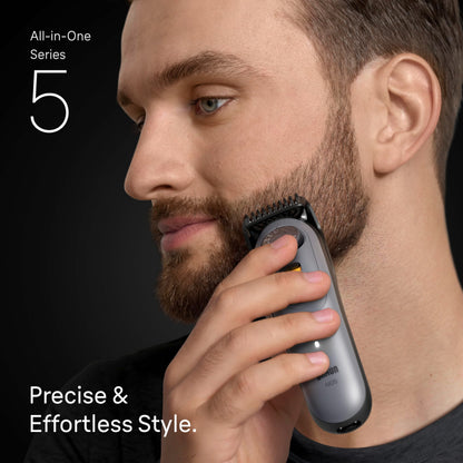 Braun All-in-One Series 5 Trimmer Kit, 40 Lengths, Ultra Sharp Blade, AIO 5510, Moonstone Grey - Available at All In One Marketplace Canada