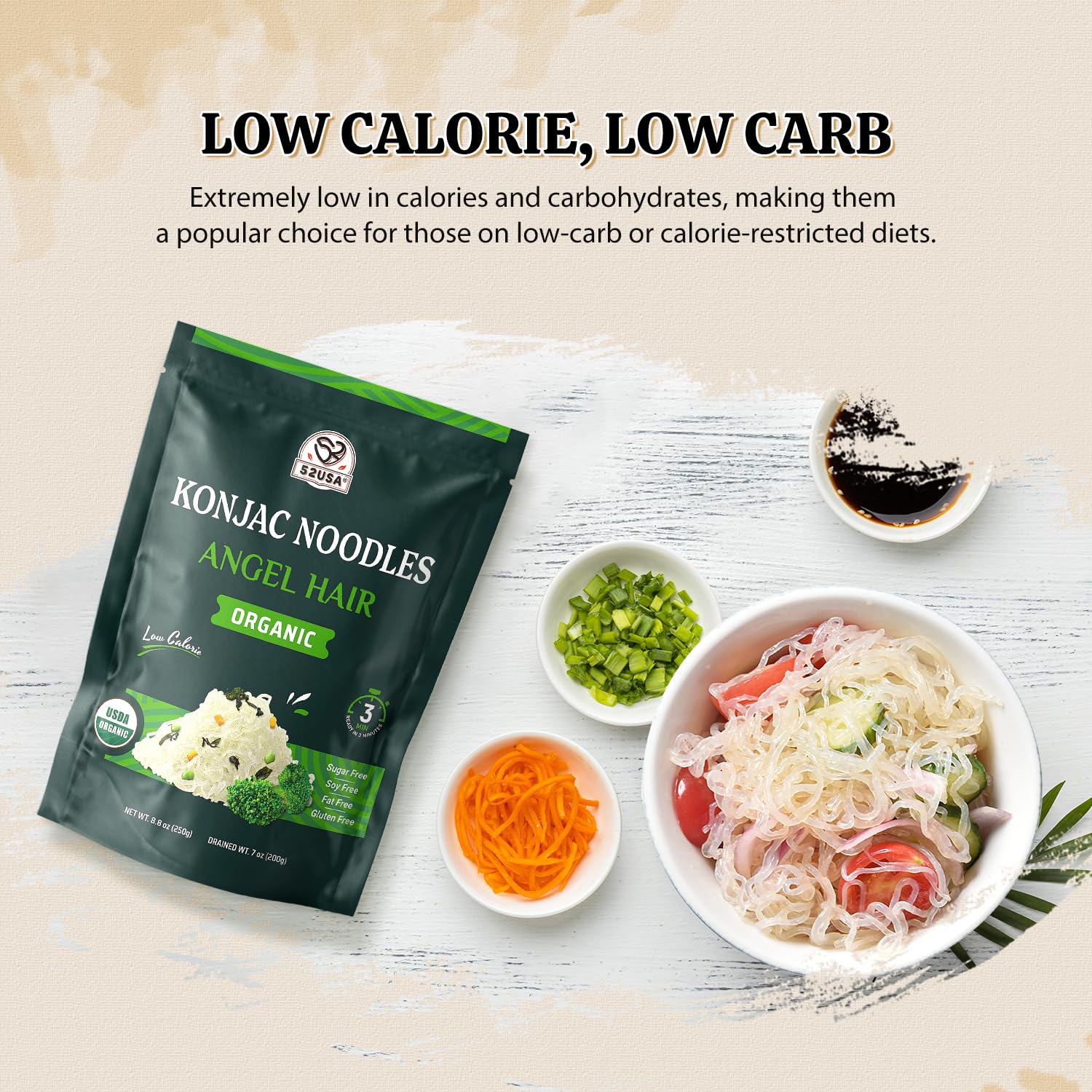 52USA Organic Konjac Shirataki Noodles - Low Carb Pasta Variety Pack (1500g, 6 Pack)