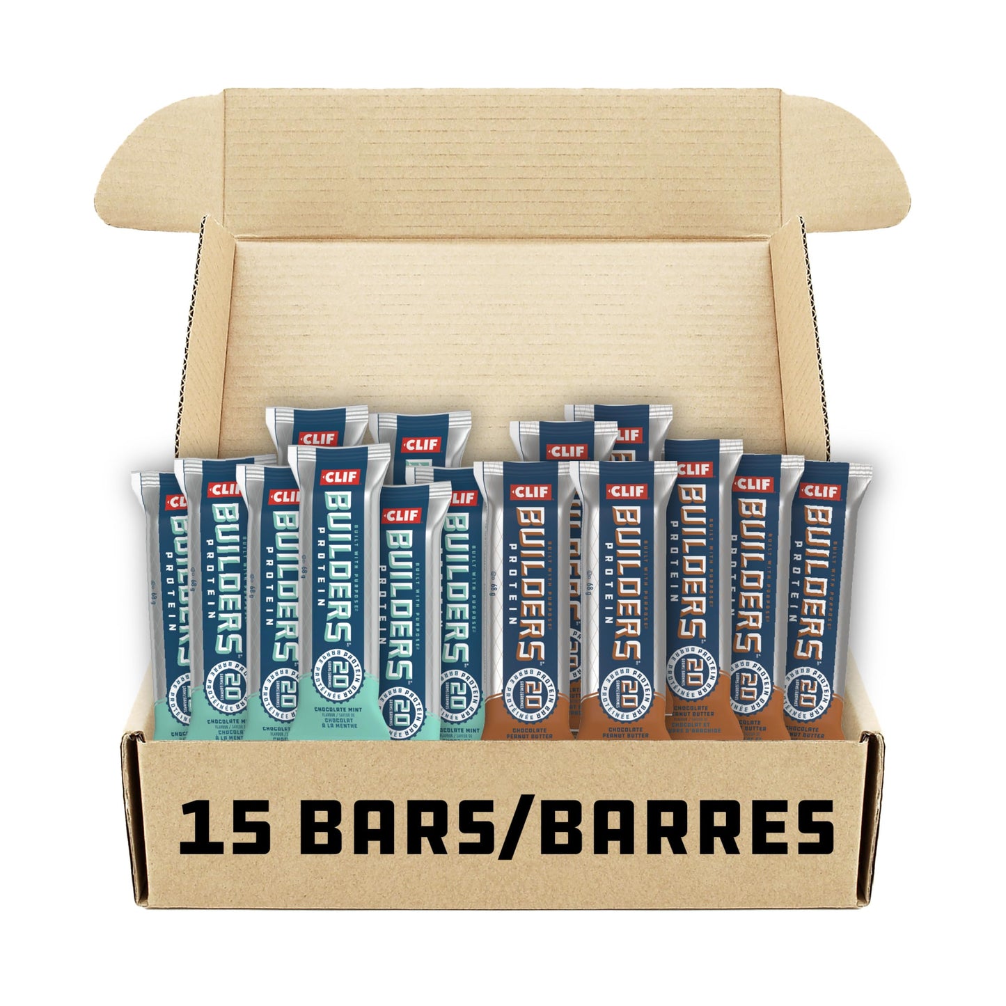 CLIF BUILDERS Protein Bar Variety Pack - 15 Count (8 Chocolate Mint & 7 Chocolate Peanut Butter) - 20g Plant Protein, Gluten Free, No Artificial Sweeteners