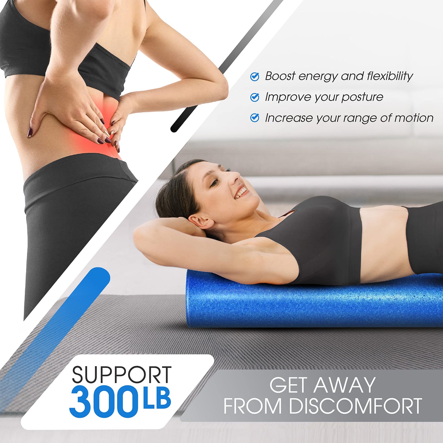 Yes4All High-Density EPP Round Back Roller Foam, Foam Roller for Yoga, Pilates & Stretching - 12, 18, 24, 36 inch