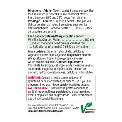 Jamieson Milk Thistle 150 mg, Supports Liver Function, Helps Relieve Digestive Disturbances. Non-GMO, Gluten-Free, 90 Vegetarian Caplets, Proudly Canadian - Available at All In One Marketplace Canada