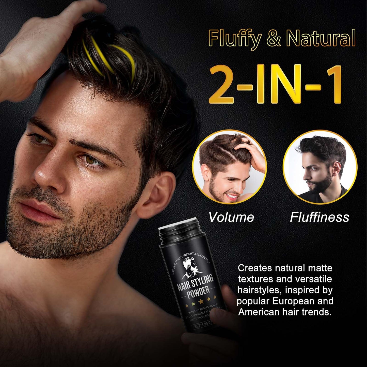 Hair Styling Powder, 2Pack Hair Texture Powder for Men and Women, Adds Volume and Texture, Alll Day Invisible, Flexible Hold, Long-lasting, Matte Finish, No Stickiness 2 x 30g - Available at All In One Marketplace Canada