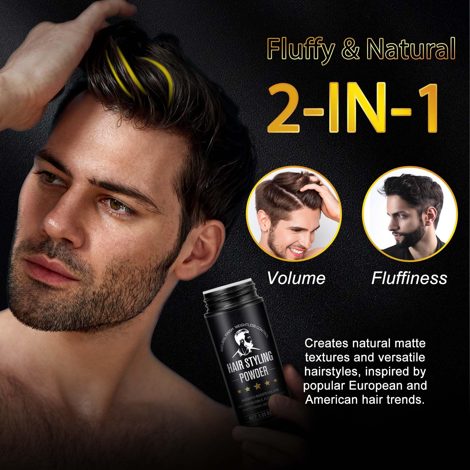 Hair Styling Powder, 2Pack Hair Texture Powder for Men and Women, Adds Volume and Texture, Alll Day Invisible, Flexible Hold, Long-lasting, Matte Finish, No Stickiness 2 x 30g - Available at All In One Marketplace Canada