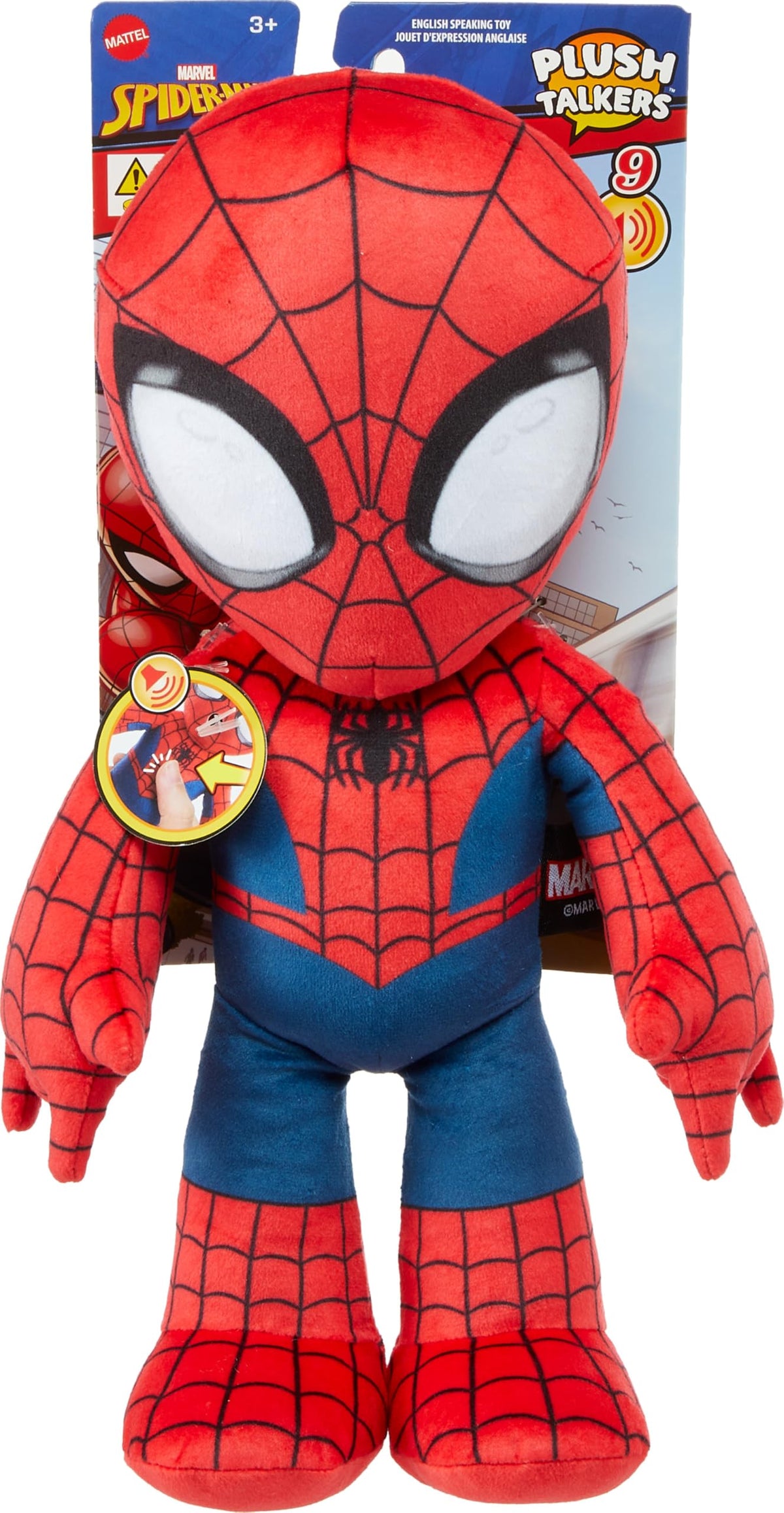 Mattel Marvel Plush Talkers Soft Toy, 11.75-Inch Spider-Man Figure with 10 Sounds & Phrases