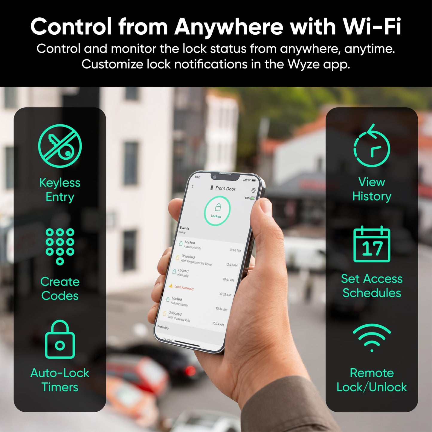 Wyze Auto-Lock Bolt v2, Fingerprint Keyless Entry Smart Lock, AI Learning Scanner with Wi-Fi Front Door Lock Deadbolt, Auto-Lock, 8 Months Battery, BHMA2, IP53, Anti-Peep Keypad, Backup Keys WYZE