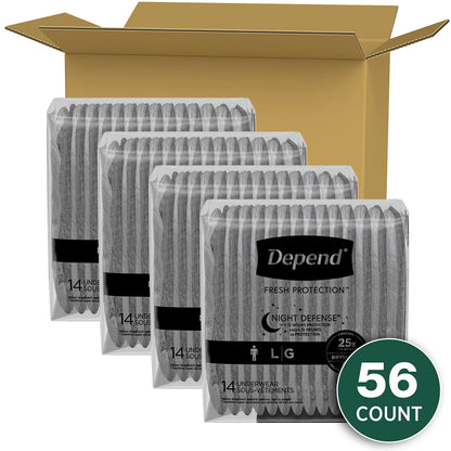Depend Night Defense Adult Incontinence Underwear for Men, Disposable, Overnight, Large, Grey, 56 Count Depend