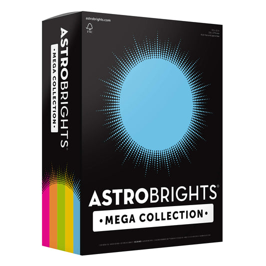 Collection Mega Astrobrights, papier cartonné de couleur, assortiment 5 couleurs « Brilliant », 320 feuilles, 65 lb/176 g/m², 8,5 po x 11 po - PLUS DE FEUILLES ! (91687), assorti