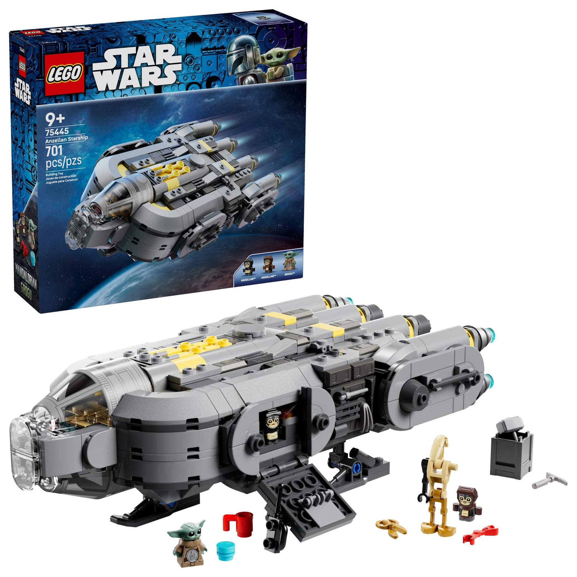 LEGO Star Wars: The Mandalorian and Grogu Anzellan Starship Building Toy - Build and Display Set for Boys & Girls, Ages 9+ - Star Wars Gifts for Kids - W/Grogu & 2 Anzellan Figures - 75445 LEGO