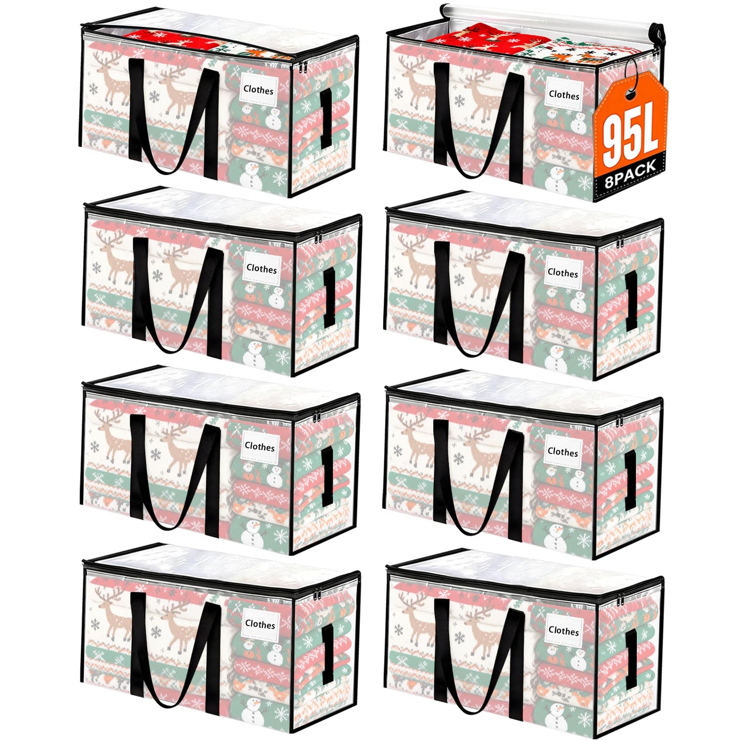 8 Pack Extra Large Heavy Duty Moving Bags,Clear Large Storage Bags with Lids,Moving Boxes with Zippers & Reinforced Handles,Transparent Packing Bags for College Dorm,Traveling,Christmas Decorations - Available at All In One Marketplace Canada