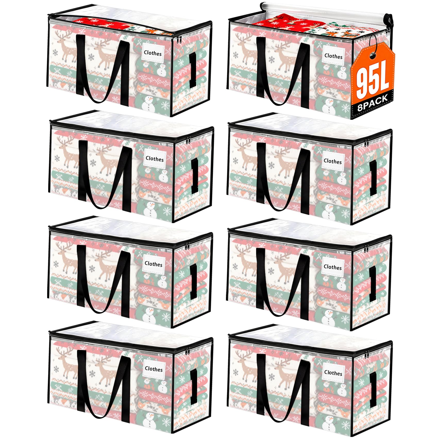 8 Pack Extra Large Heavy Duty Moving Bags,Clear Large Storage Bags with Lids,Moving Boxes with Zippers & Reinforced Handles,Transparent Packing Bags for College Dorm,Traveling,Christmas Decorations - Available at All In One Marketplace Canada