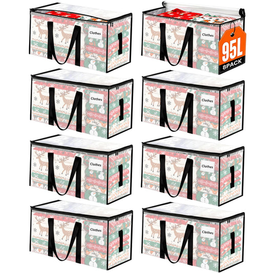 8 Pack Extra Large Heavy Duty Moving Bags,Clear Large Storage Bags with Lids,Moving Boxes with Zippers & Reinforced Handles,Transparent Packing Bags for College Dorm,Traveling,Christmas Decorations - Available at All In One Marketplace Canada