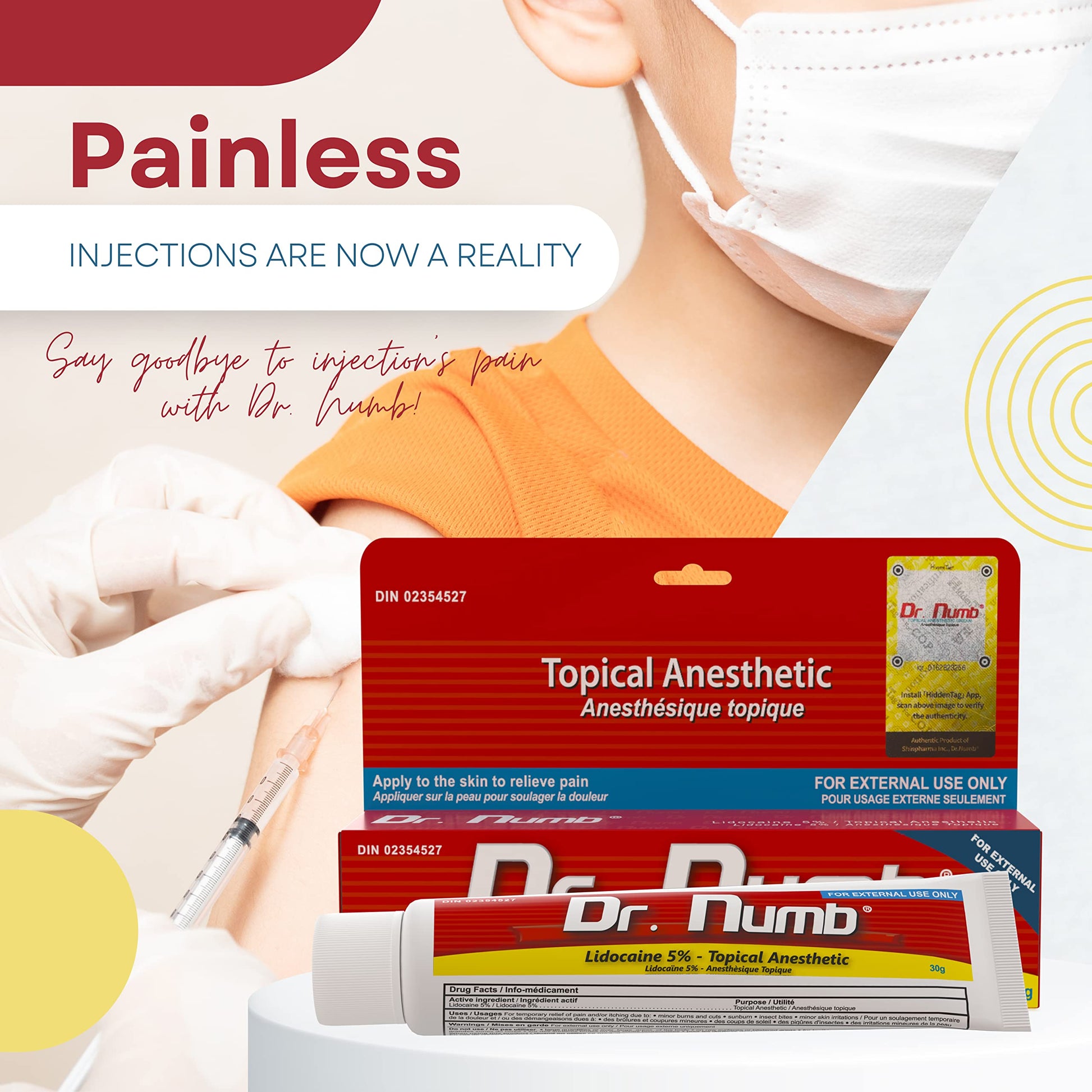 Dr. Numb Tattoo Numbing Cream 5% Lidocaine Extra Strength Topical Anesthetic Cream with Vitamin E, Fast-Acting Pain Relief for Tattoos, Piercing, Microneedling, Waxing, Injections – 30 g DR. NUMB
