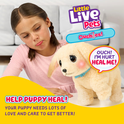 Little Live Pets Ouchies - Cooper The Retriever Puppy|Transform from Injured to Healed Like a Vet. Make a Real Cast. Walking Puppy with Carrier (35cm/13.8in Tall). Repeat Play. 50+ Sounds & Reactions Little Live Pets