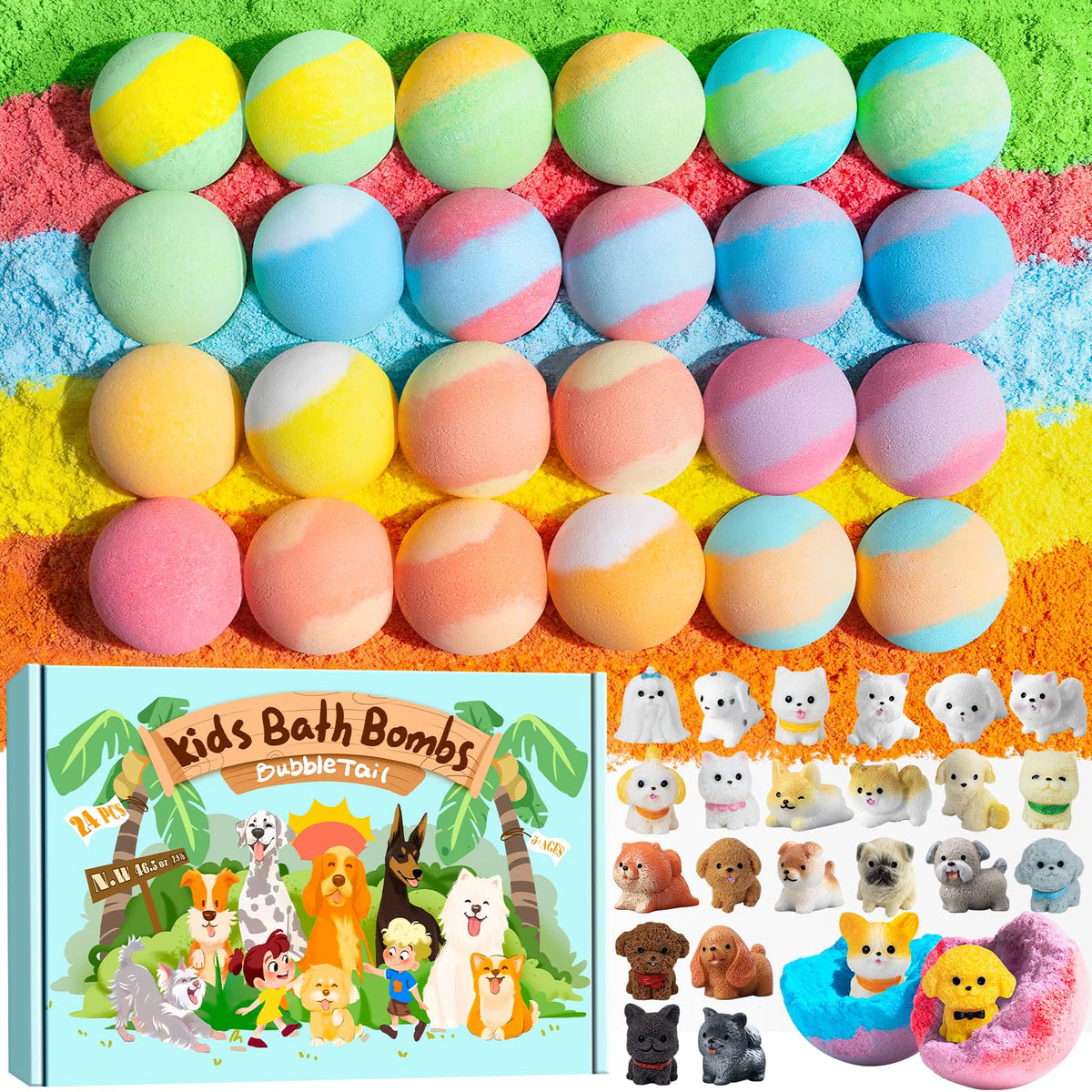 BubbleTail 24 Pack Bath Bombs for Kids with Surprise Dog Figurine Inside 🍁 All In One Marketplace Canada