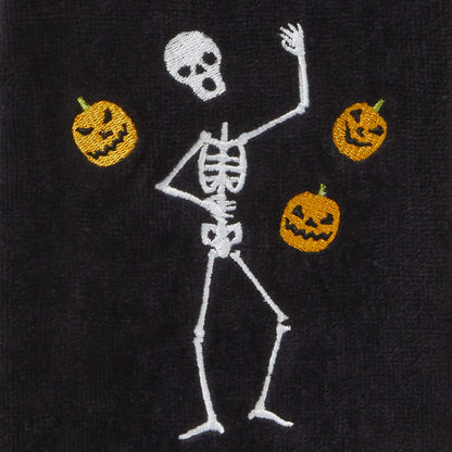 Ensemble de 2 essuie-mains brodés SKL Home Halloween Squelette jongleur, 100 % coton, décoratif pour salle de bain/cuisine/bar et cadeau, noir