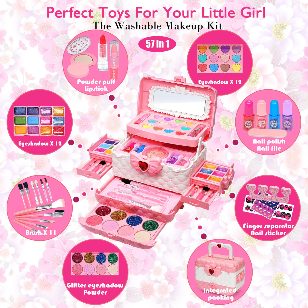 Kids Makeup Kit Toys for Girls - Kids Toys Washable Real Girls Make Up Set Princess Little Girl Makeup,Children Pretend Play Makeup Set Toddler Girls Toys for Age 3-12 Christmas Birthday Gifts 🍁 All In One Marketplace Canada