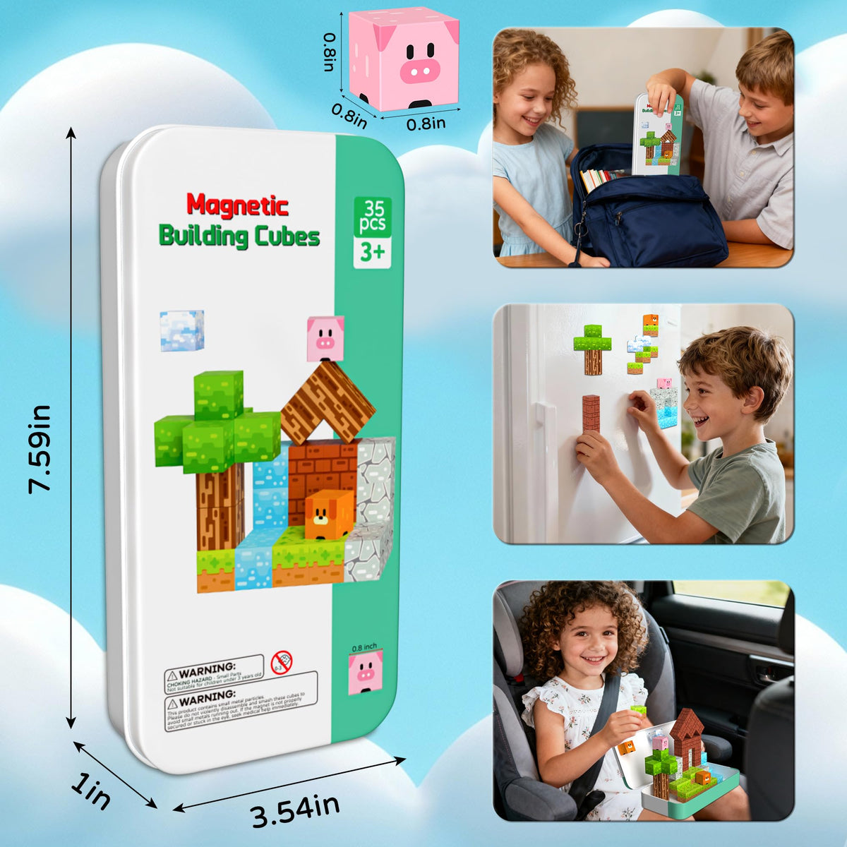 Magnetic Blocks Magnetic Building Blocks Cubes - 35PCS Tin Box Magnet Toys Travel Set STEM Educational for Kids Ages 4-8, 6-8, 8-12 Year Old Boys and Girls Birthday Christmas 🍁 All In One Marketplace Canada