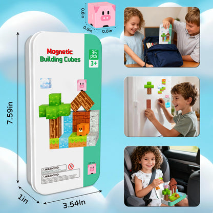 Magnetic Blocks Magnetic Building Blocks Cubes - 35PCS Tin Box Magnet Toys Travel Set STEM Educational for Kids Ages 4-8, 6-8, 8-12 Year Old Boys and Girls Birthday Christmas 🍁 All In One Marketplace Canada