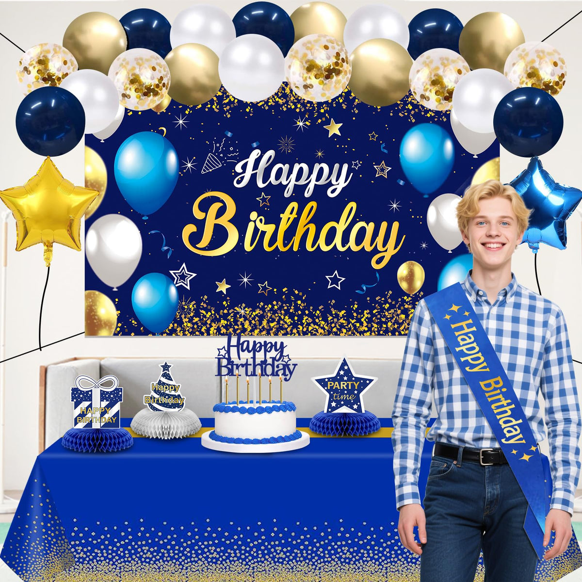 YeohJoy Birthday Decorations Navy Blue Gold 35Pcs Party Supplies 🍁 All In One Marketplace Canada